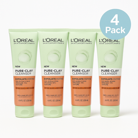 L'Oréal Pure-Clay Cleanser Exfoliate + Refine 4.4oz | 4 Pack | New