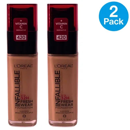 L'Oreal Infallible 32H Fresh Wear SPF25 #420 True Beige 2 Pack New