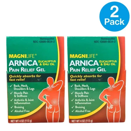 Magnilife Arnica Pain Relief Gel 4 oz Eucalyptus & Emu Oil 2 Pack New