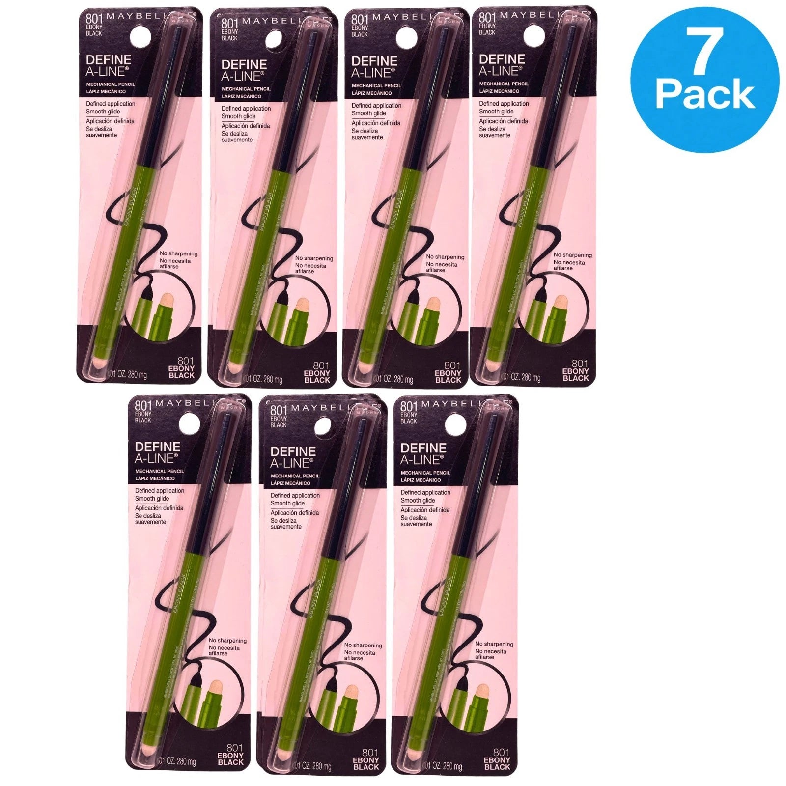 Maybelline Define-A-Line Eyeliner #801 Ebony Black 7 Pack New