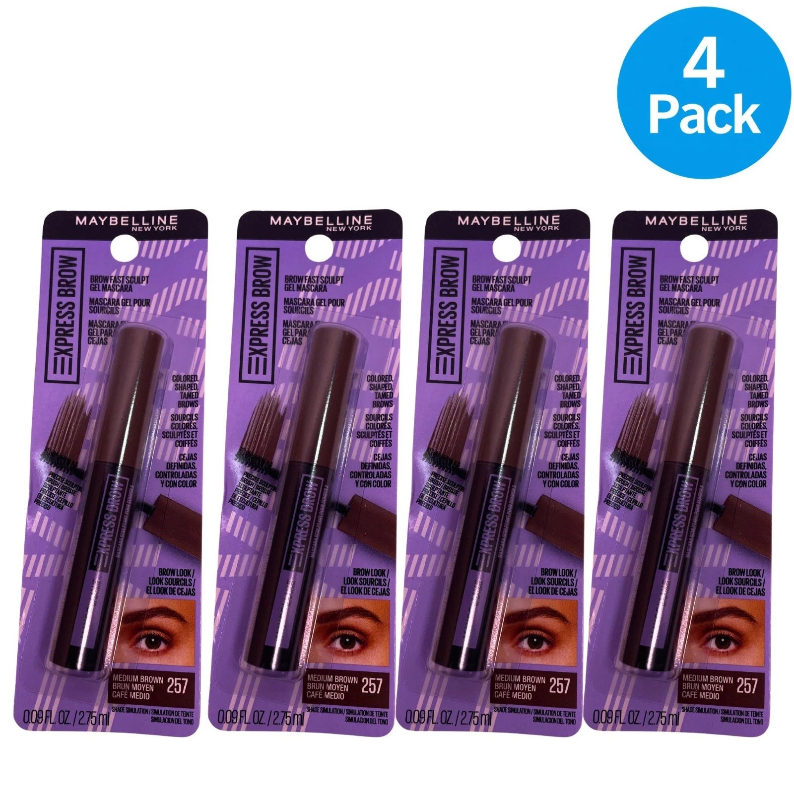 Maybelline Express Brow Gel Mascara #257 Medium Brown 4 Pack New