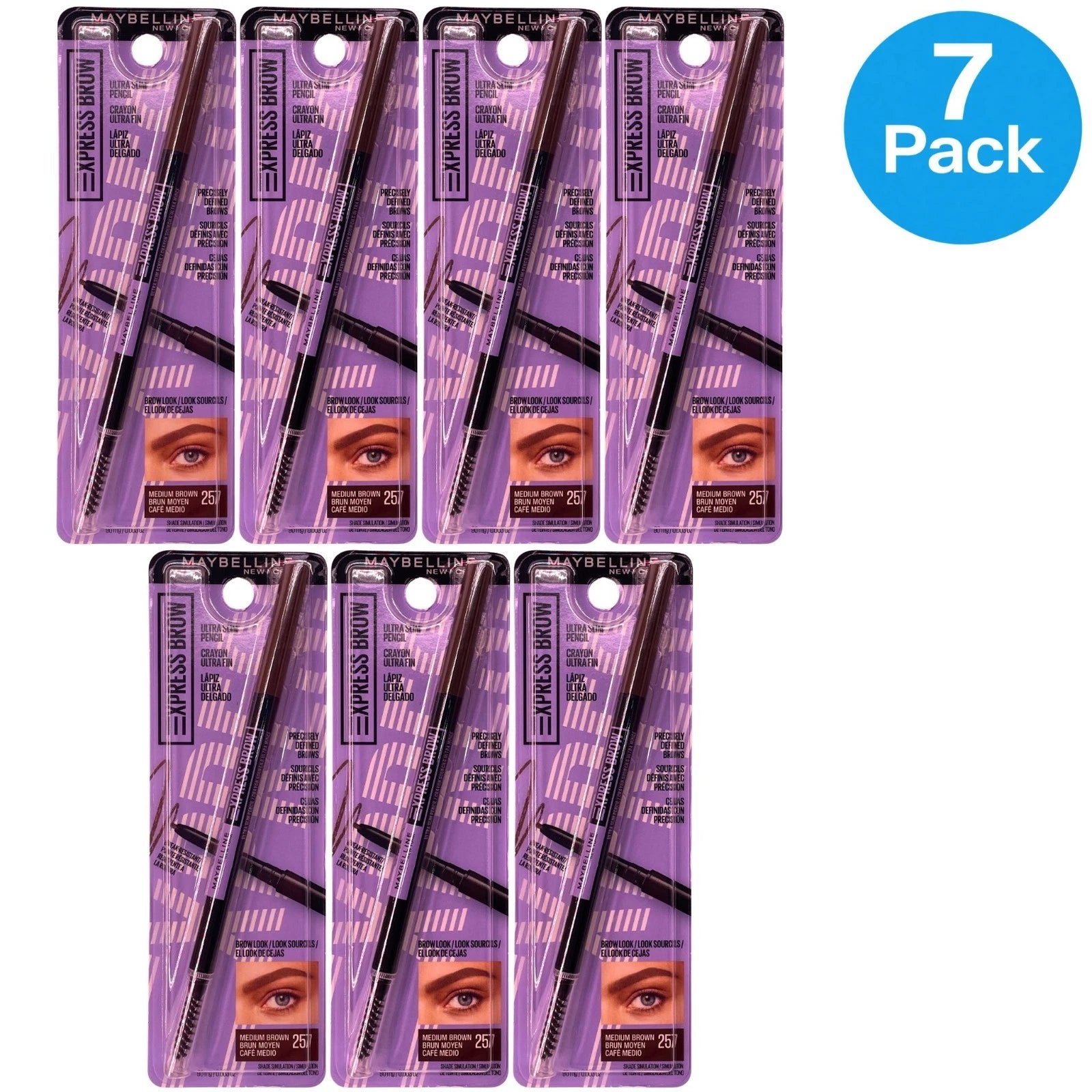 Maybelline Express Brow Pencil 0.003 oz 257 Medium Brown 7 Pack New