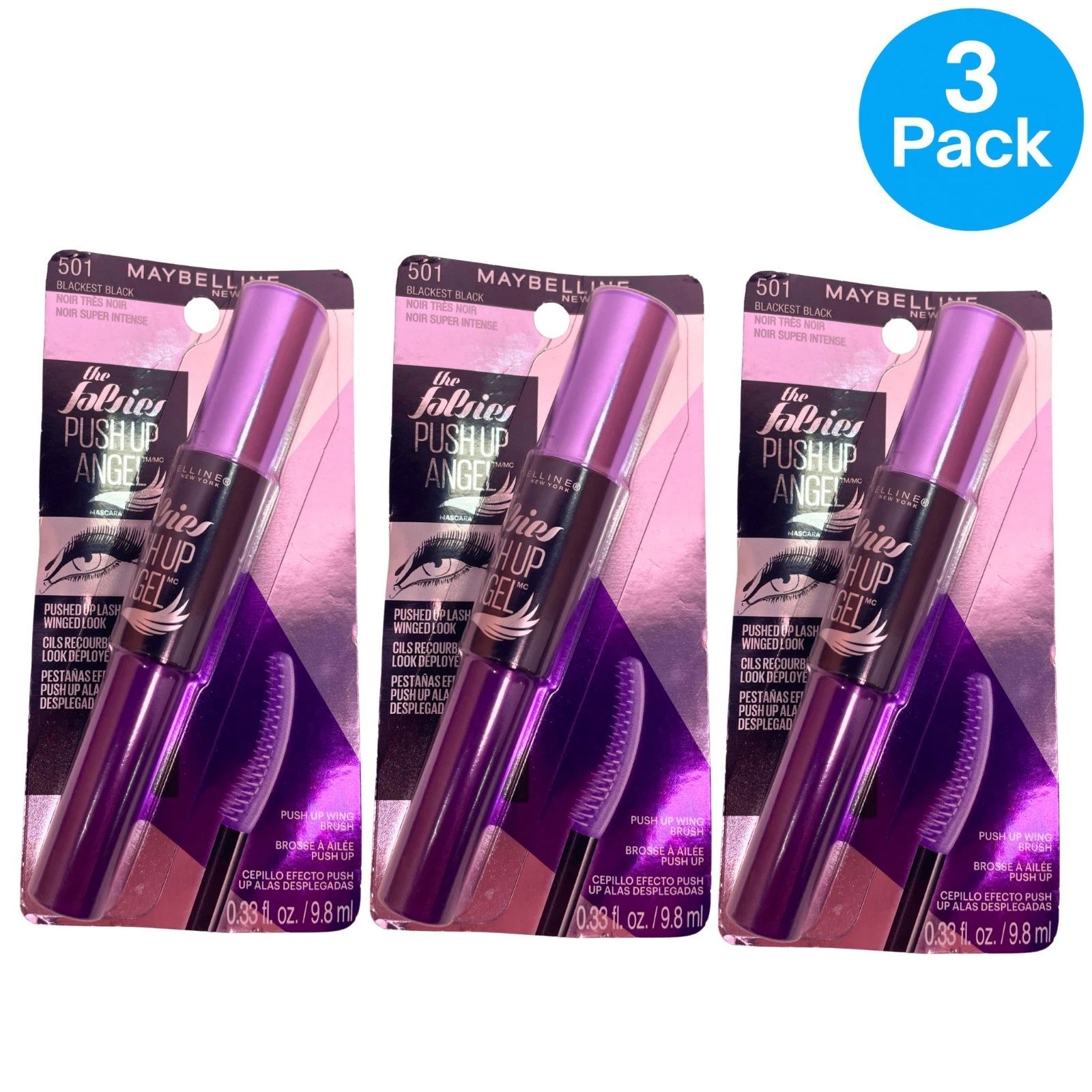 Maybelline Falsies Push Up Angel Mascara Blackest Black 3 Pack New