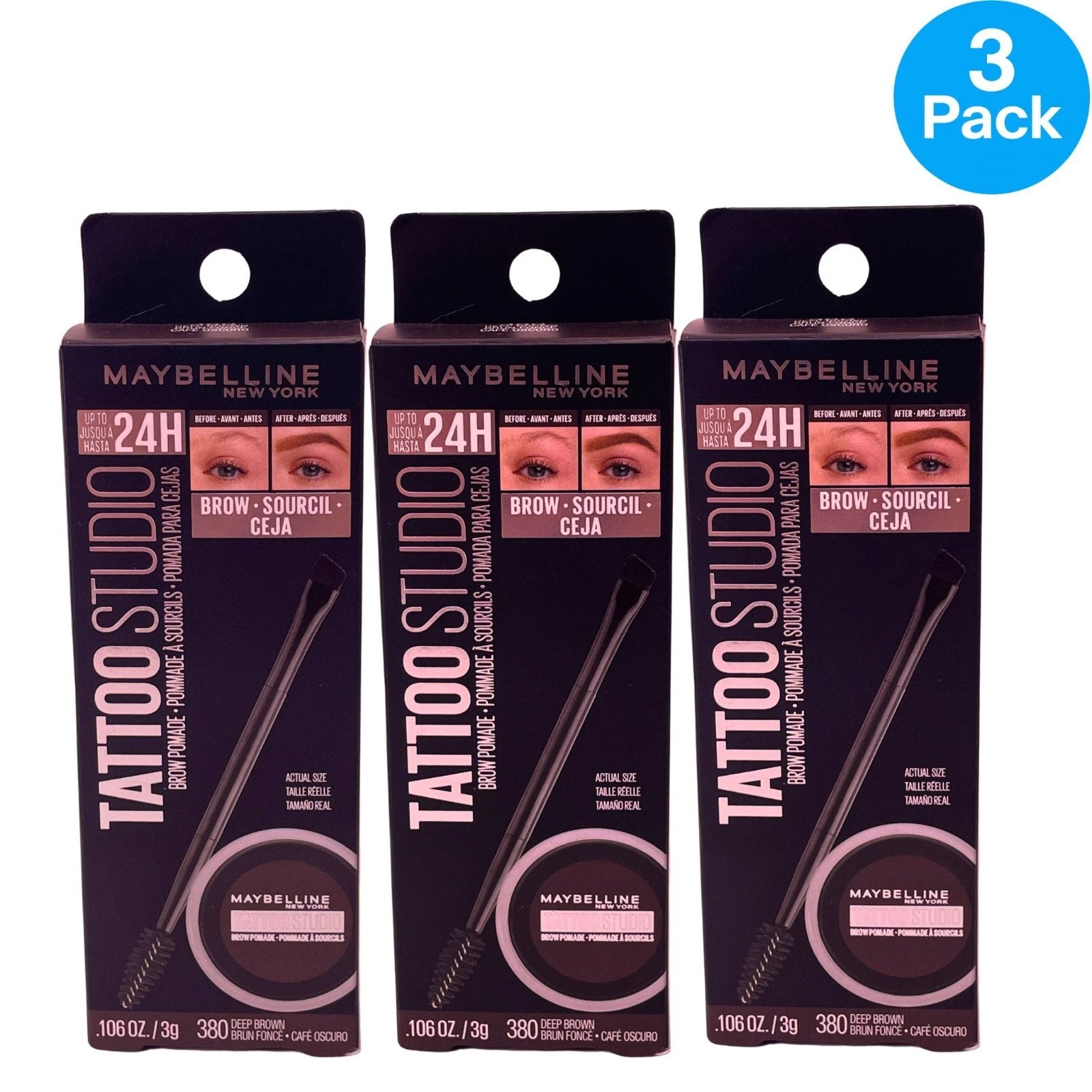 Maybelline Tattoo Studio Brow Pomade #380 Deep Brown 3 Pack New