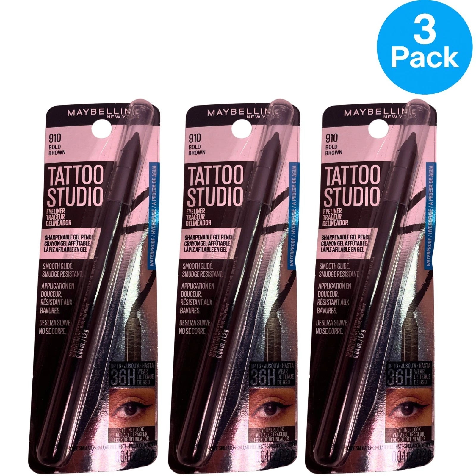 Maybelline Tattoo Studio Eyeliner #910 Bold Brown 3 Pack New