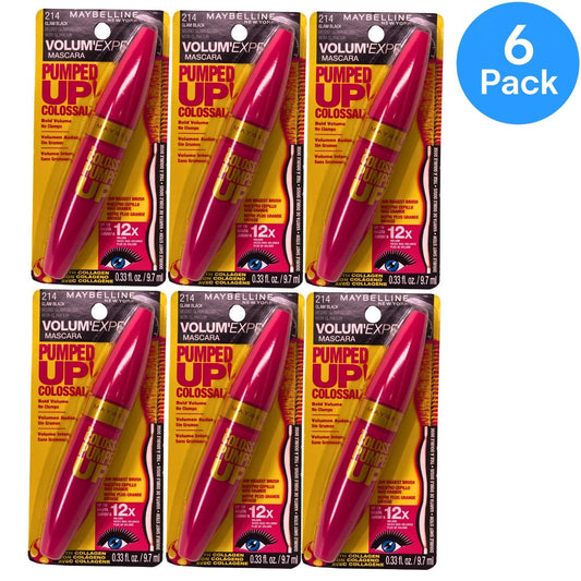 Maybelline Volum' Express Pumped Up Mascara Glam Black 6 Pack 0.33 oz bottles