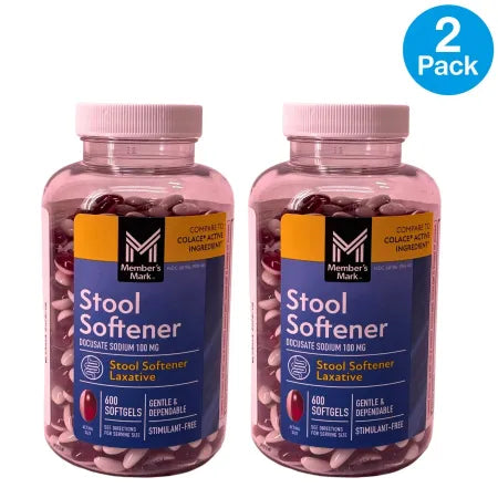 Member's Mark Stool Softener 100mg 600 Softgels 2-Pack bottle