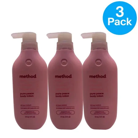 Method Body Lotion Pure Peace Peony Rose Water Pink Sea Salt 14oz bottles in 3-pack