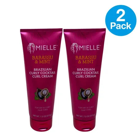 Mielle Organics Babassu and Mint Curl Cream 7.5 ounce 2 pack bottles for defining and moisturizing curls