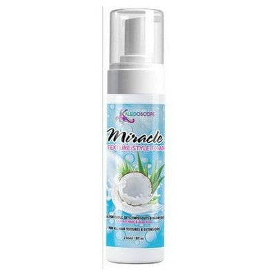 Kaleidoscope Miracle Drops Styling Foam 8 fl oz bottle with purple label on white background
