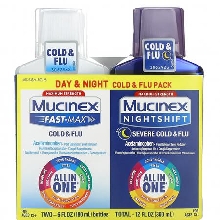 Mucinex Day & Night Cold & Flu Pack 12 fl oz New EXP: 3/2026