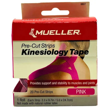 Mueller pink kinesiology tape pre-cut strips pack of 20 for muscle support