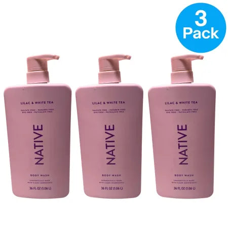 Native Lilac and White Tea Body Wash 36 fl oz 3 pack bottles displayed together