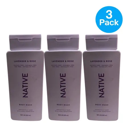 Native Lavender & Rose Body Wash 18 oz Sulfate Free 3 Pack New