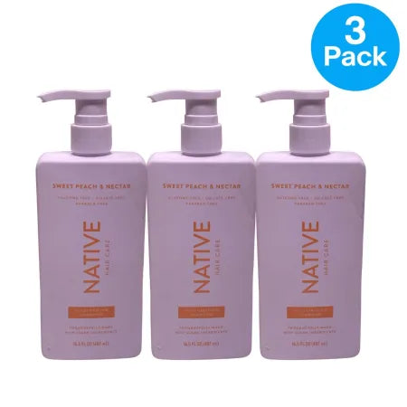 Native Sweet Peach Moisturizing Shampoo 3-pack bottles for hydrated healthy hair