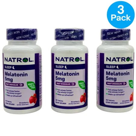 Natrol Melatonin 5mg 90 Tablets Strawberry – 3 Pack – New