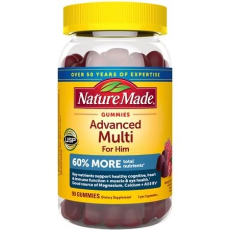 Nature Made Advanced Multivitamin Gummies for Him, 90 Count, Mixed Berry, Gluten Free, Supports Energy & Health