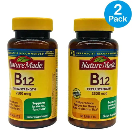 Nature Made B12 2500 mcg Extra Strength 60 Tablets – 2 Pack – 05/2026-New