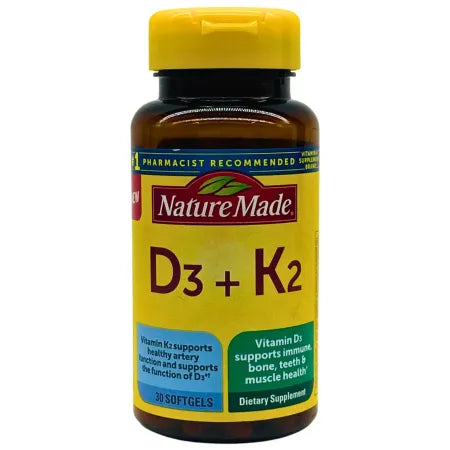 Nature Made D3 + K2 30 Softgels Immune & Bone Support – 1 Pack -06/2026– New
