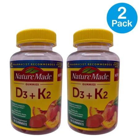 Nature Made D3 K2 5000 IU gummies bottle with supplement facts label