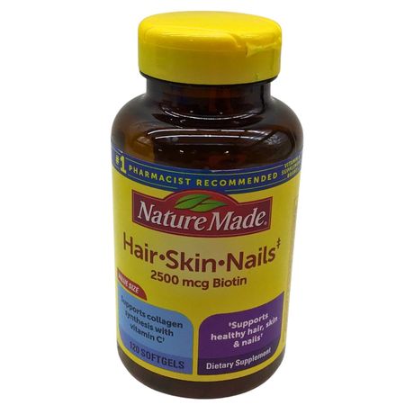 Nature Made Hair Skin Nails 2500mcg Biotin 120 Softgels New 05/2026
