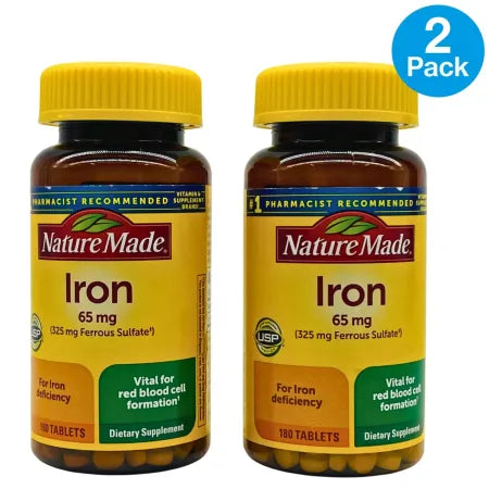 Nature Made Iron 65 mg 180 Tablets Ferrous Sulfate – 2 Pack – New 1