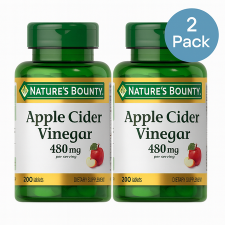 Nature's Bounty Apple Cider Vinegar 480mg 200 Tablets 2 Pack EXP: 06/2025 New