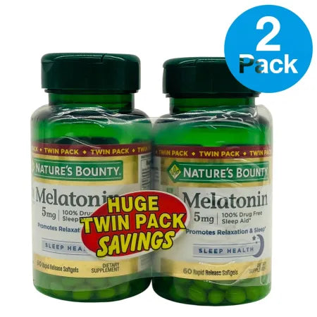 Nature's Bounty Melatonin 5mg rapid release softgels 120 count 2 pack bottle