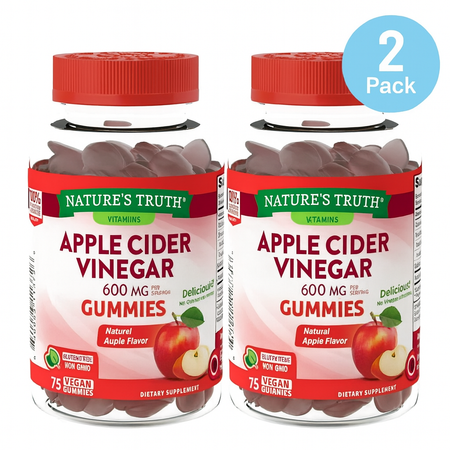 Nature's Truth Apple Cider Vinegar 600mg 75 Gummies 2 Pack New