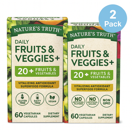 Nature’s Truth Daily Fruits & Veggies+ 60 Vegetarian Capsules 2 Pack New
