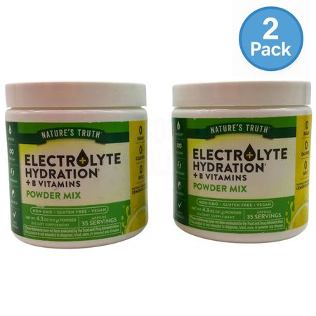 Nature’s Truth Electrolyte Hydration + B Vitamins Powder Mix Lemon 4.3oz 2 Pack