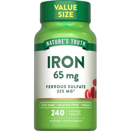Nature’s Truth Iron 65 mg Ferrous Sulfate 240 Tablets – New