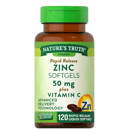 Nature's Truth Zinc 50mg + Vitamin C 120 Softgels 1 Pack New