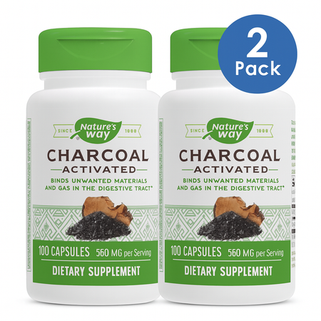 Nature’s Way Charcoal Activated 560mg 100 Capsules - 2 Pack - 03/2029 New