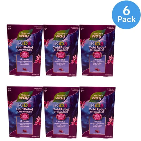 Nature’s Way Kids Cold Relief Chewables Umcka Cherry 10 Tablets 6 Pack EXP 05/26