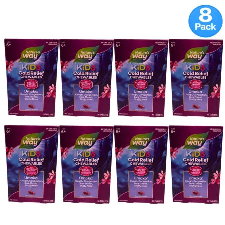 Nature’s Way Kids Cold Relief Chewables Umcka Cherry Flavor 10 Tabs 8 Pack