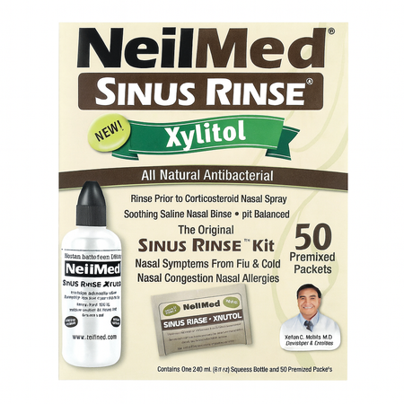NeilMed Sinus Rinse Kit Xylitol 240ml + 50 Packets 1 Pack New EXP 02/2026