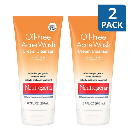 Neutrogena Oil-Free Acne Wash Cream Cleanser 6.7oz 2 Pack New EXP 12/2026