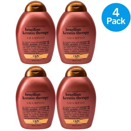 OGX Organix Brazilian Keratin Therapy Sulfate Free Shampoo 13oz bottles 4 pack bundle