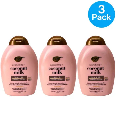 OGX Coconut Milk Shampoo 13 fl oz bottle 3 pack set for hair care