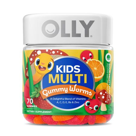 OLLY Kids Multivitamin Gummy Worm Supplement, Vitamins A, C, D & Zinc, Sour Fruit Punch, 70 Ct