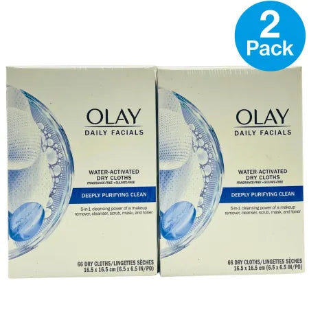 Olay Daily Facials Water-Activated Dry Cloths Deeply Purifying Clean (2 Pack) Ne