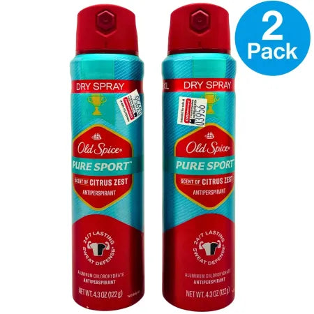 Old Spice Pure Sport Citrus Zest Antiperspirant Dry Spray 4.3oz (2 Pack) New