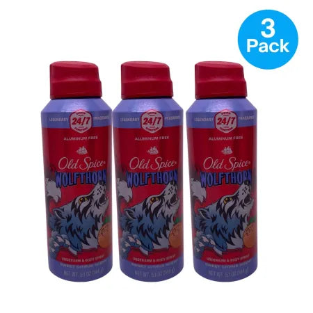 Old Spice Wolfthorn Underarm & Body Spray 5.1 oz 3 Pack New