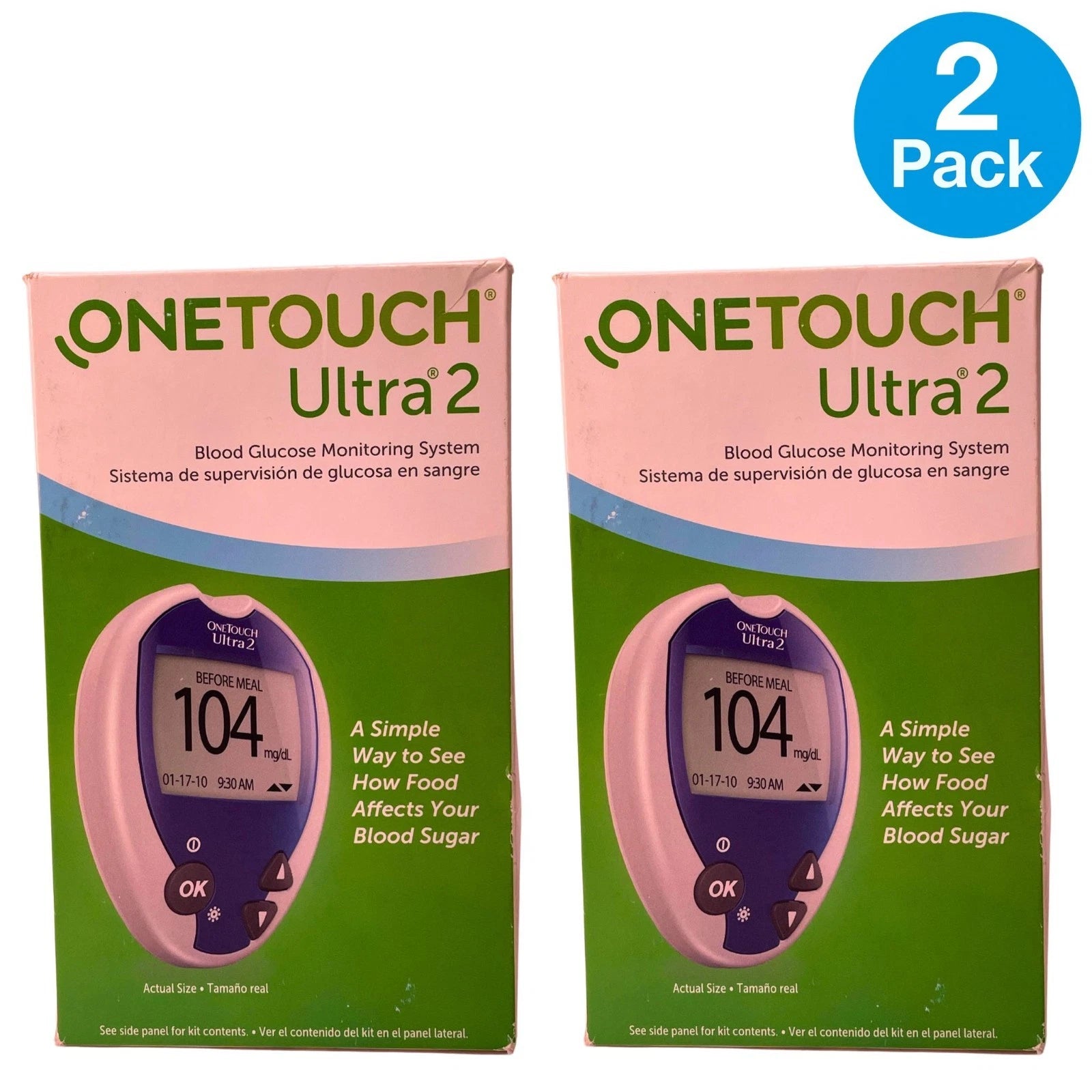 OneTouch Ultra 2 Blood Glucose Monitoring System Kit 2 Pack Exp 2026-05-31
