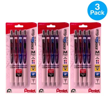 Pentel EnerGel Pearl Liquid Gel Pens 0.7mm Medium Tip 4 Count 3 Pack New