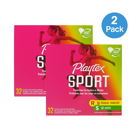Playtex Sport Tampons 32 Ct Regular/Super Mix 2 Pack New