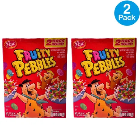 Post Fruity Pebbles Cereal 38oz Twin Pack with vibrant colored cereal pieces