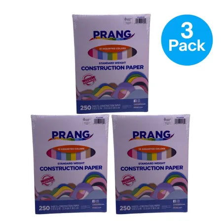 Prang Construction Paper 9x12 Assorted Colors 250 Sheets 3 Pack Craft Paper
