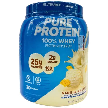 Pure Protein 100% Whey Vanilla Milkshake 28 oz (20 Servings) – New
